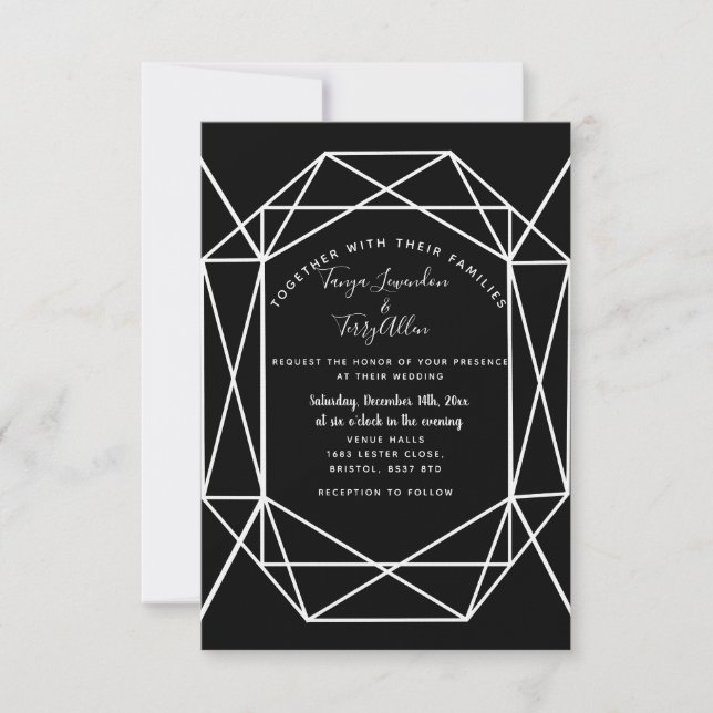 carte INVITE pour mariage en cristal noir géométri (Devant)