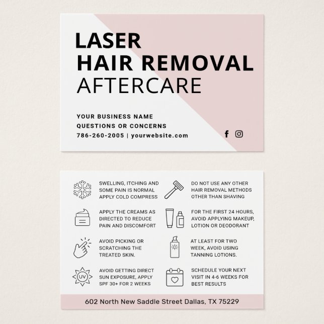 Carte IPL Laser Hair Remodeling Aftercare (Devant & derrière)