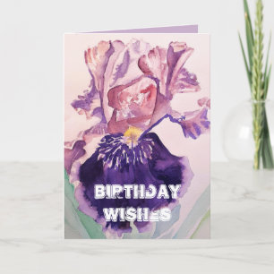 Carte Iris aquarelle Purple Garden Love Birthday Card