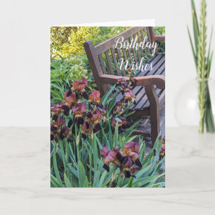 Carte Iris Blooms et Park Bench Floral Anniversaire