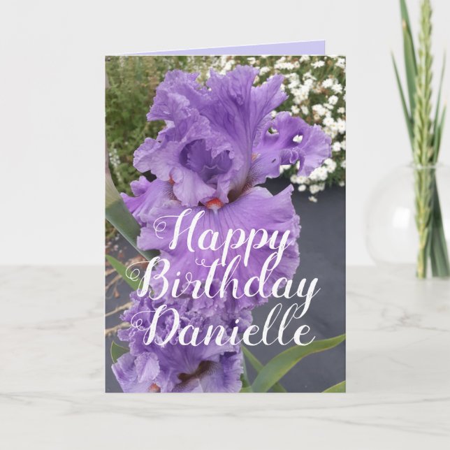 Carte Iris Irises Fleur violette Nom Floral Anniversaire (Devant)