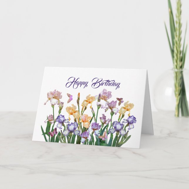 Carte Iris Papillon violet rose Floral Anniversaire (Devant)