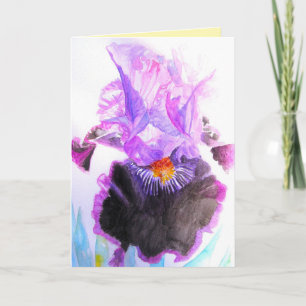 Carte Iris Pourpre Fleur Aquarelle Floral Anniversaire