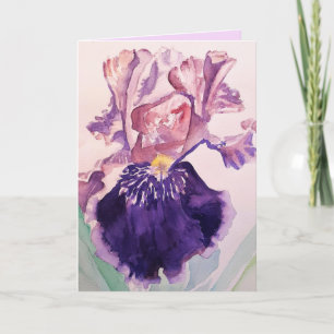 Carte Iris Watercolor Purple Garden Flower Salutations