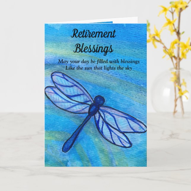 Carte Irish Blessing Blue Dragonfy Courage Retraite (Fleur jaune)
