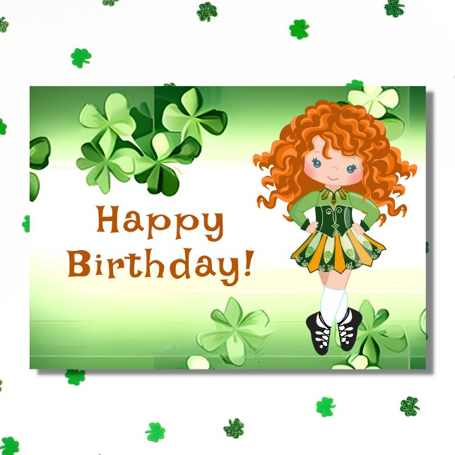 Carte Irish Dance Green Shamrocks & Clochers Anniversair (Créateur téléchargé)