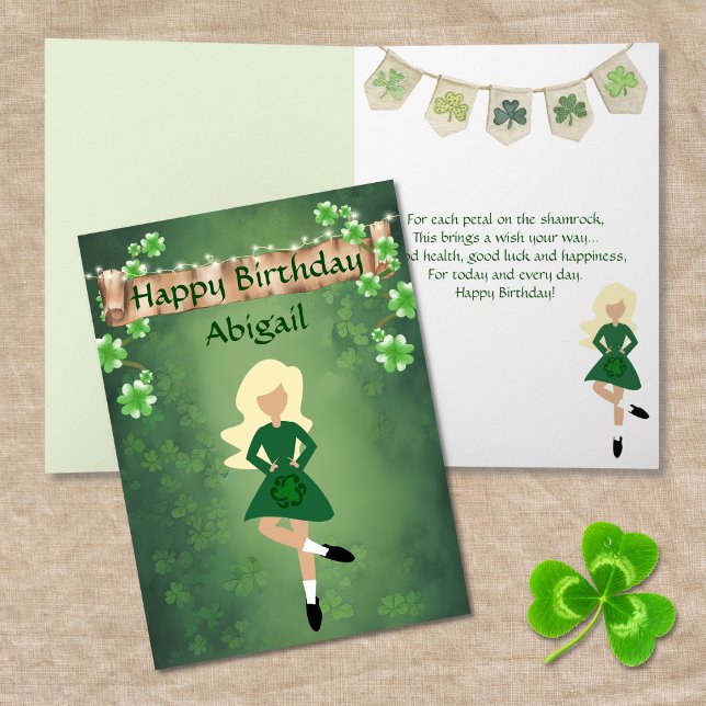 Carte Irish Dance Shamrock souhaite blond Hair Anniversa (Créateur téléchargé)