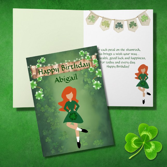 Carte Irish Dance Shamrock souhaite Red Hair Anniversair (Créateur téléchargé)