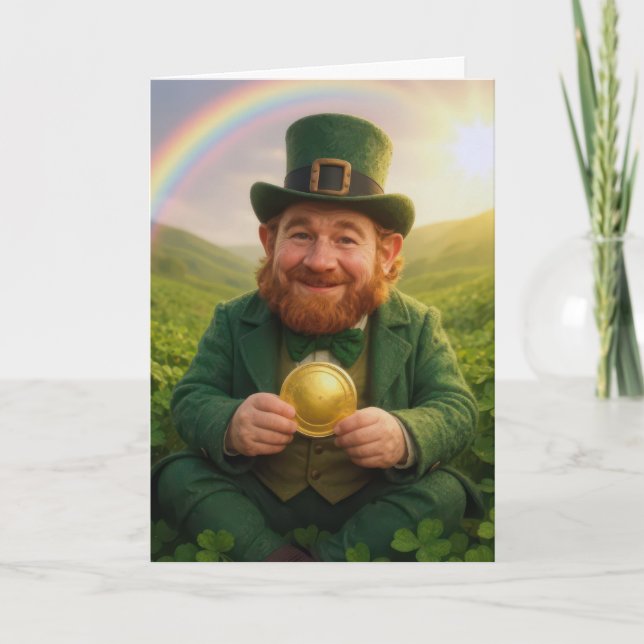 Carte Irish Leprechaun Holding a Gold Coin (Devant)