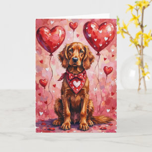 Carte Irish Red Setter Saint-Valentin Chien Assis avec d