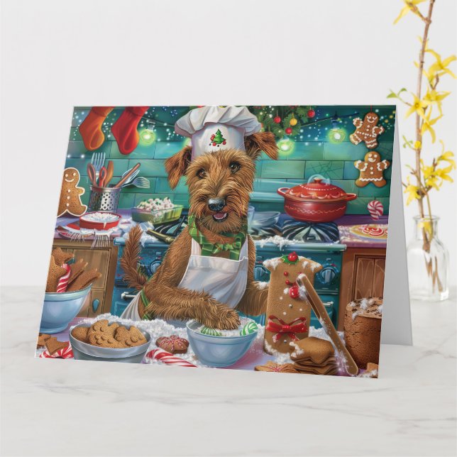 Carte Irish Terrier Gâteau de vacances : Noël festif (Fleur jaune)