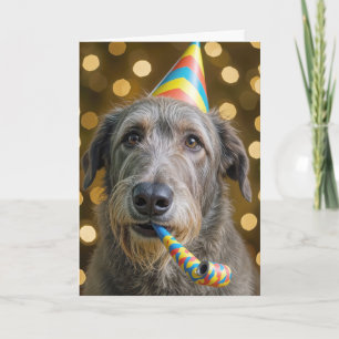 Carte Irish Wolfhound pour son anniversaire avec chapeau