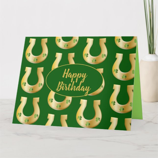 Carte Irlandais Anniversaire Gold Horseshoes St. Patrick (Devant)