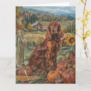 Carte Irlandais Red Setter Chien Automne Moisson Thanksg