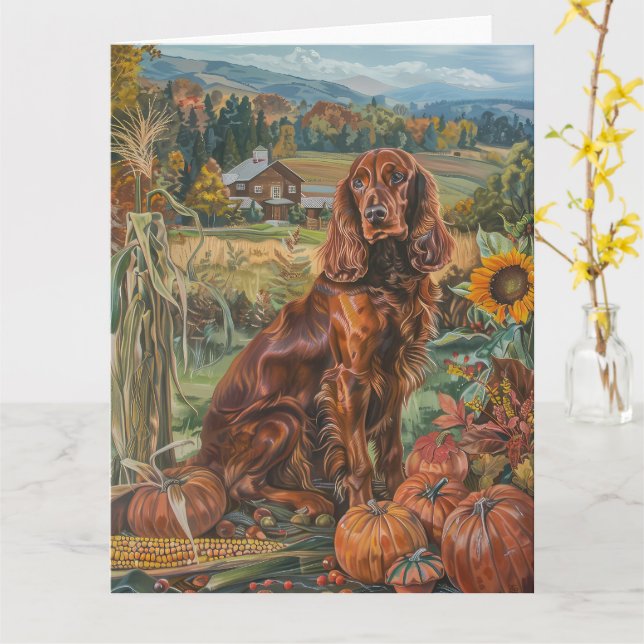 Carte Irlandais Red Setter Chien Automne Moisson Thanksg (Fleur jaune)