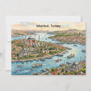 Carte Istanbul Turquie Sainte-Sophie Aquarelle 