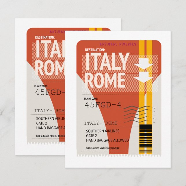 Carte Italie Rome billet vacances (Devant / Derrière)