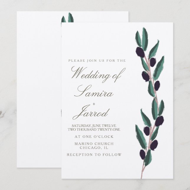 Carte Italie tirée à la main Branche d'olivier Mariage K (Devant / Derrière)