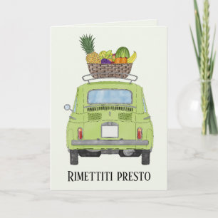Carte Italien Get well Green Retro Fiat 500