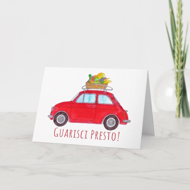 Carte Italien Get well Red Retro Fiat 500 (Devant)