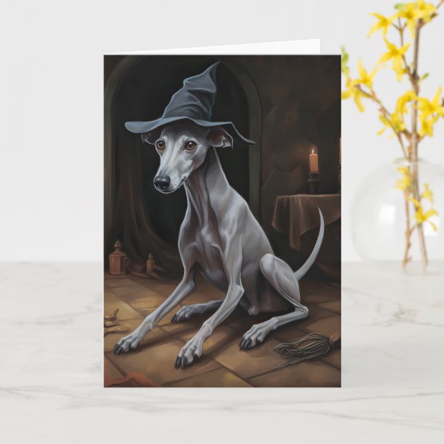 Carte Italien Greyhound Citrouille Halloween effrayant (Fleur jaune)