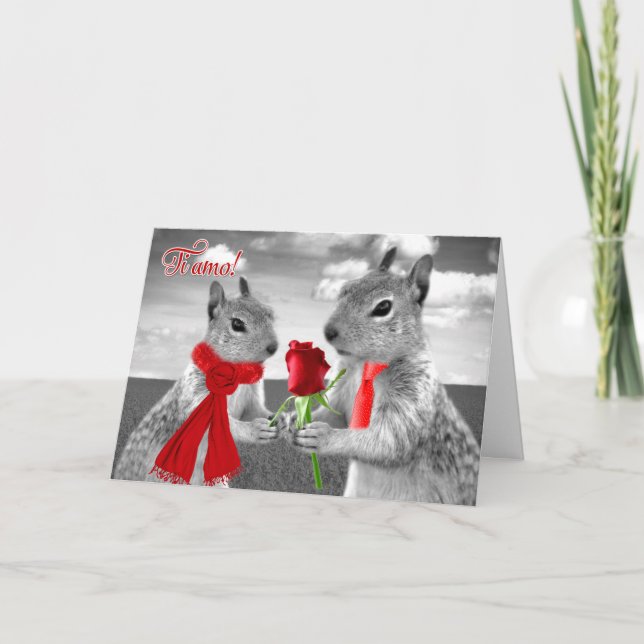 Carte Italien Je t'aime Écureuils romantiques Ti Amo Bla (Devant)
