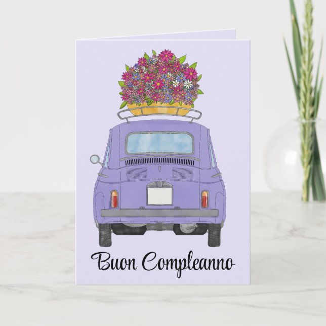 Carte italienne Anniversaire Retro Fiat 500 (Devant)