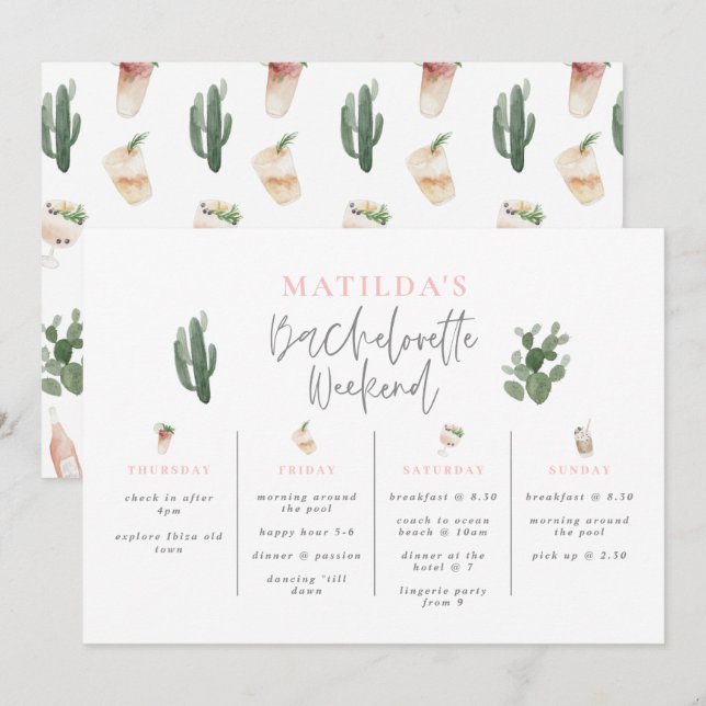 Carte Itinéraire de week-end de bachelorette boissons aq (Devant / Derrière)