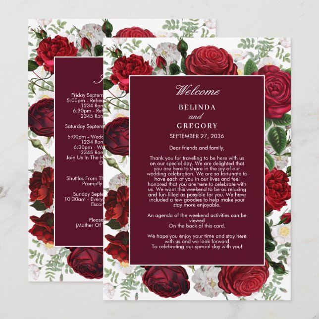 Carte Itinéraire du Mariage d'aquarelle florale de Bourg (Devant / Derrière)