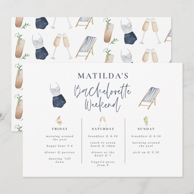 Carte Itinéraire du week-end de bachelorette moderne ble (Devant / Derrière)