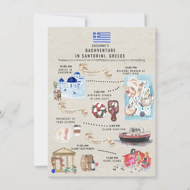 Carte Itinéraire du week-end de bachelorette | Santorin  (Devant)