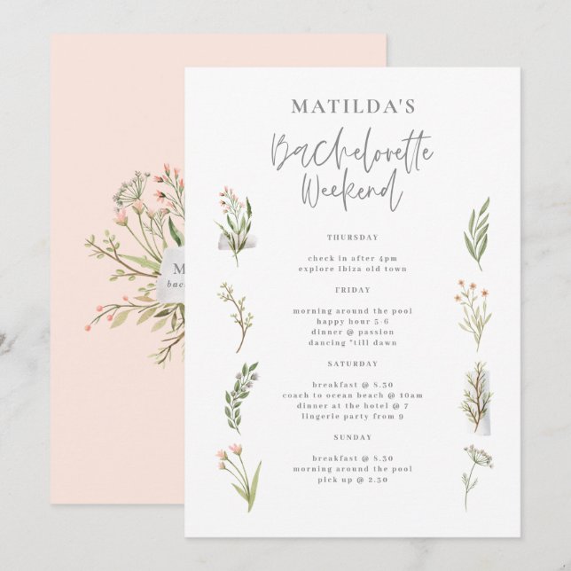 Carte Itinéraire du week-end de la bachelorette florale  (Devant / Derrière)