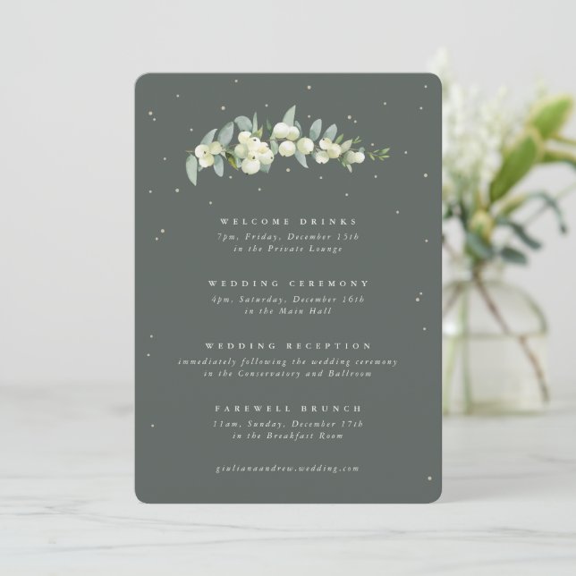 Carte Itinéraire Mariage 5x7 Green Snowberry+Eucalyptus (Debout devant)