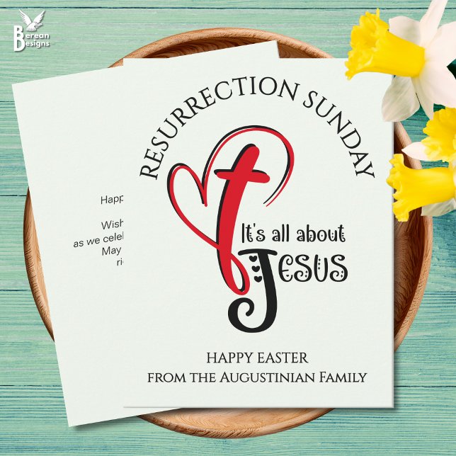 Carte IT'S ALL ABOUT JESUS Christian Easter  (Modern HEARTS AND CROSSES greeting card to celebrate Jesus on Resurrection Sunday)