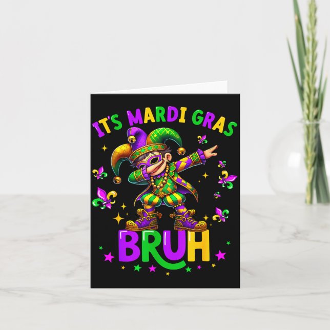 Carte It's Mardi Gras Bruh Dabbing Leprechaun Jester New (Devant)