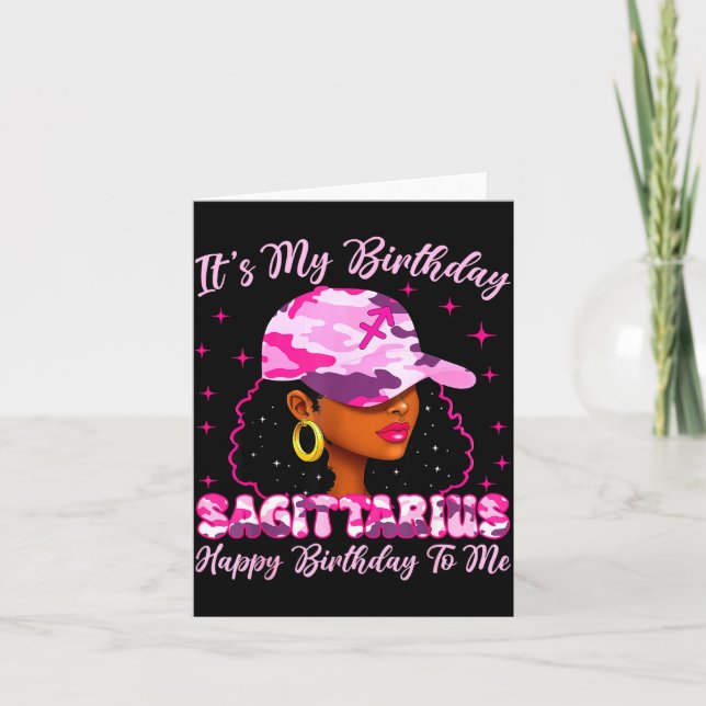Carte It's My Birthday Sagittarius Black Woman Nk Camo  (Devant)