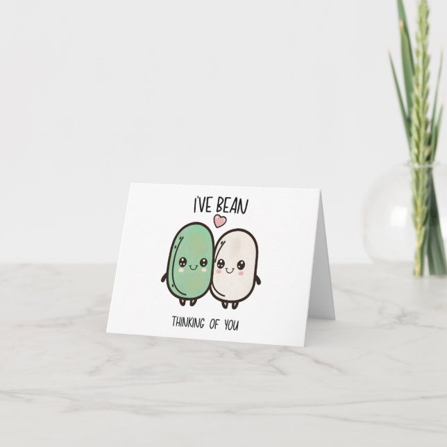 Carte "J’ai beau penser à toi" Kawaii Beans (Devant)