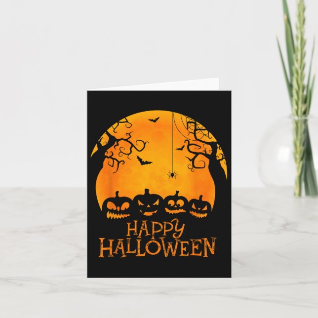 Carte Jack-o'-lantern Face Joyeux Halloween Citrouilles  (Devant)
