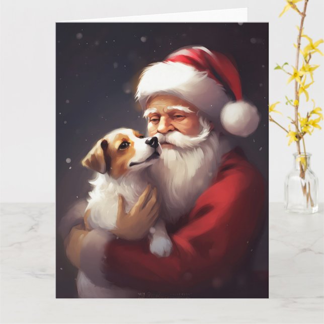 Carte Jack Russell Avec Noël Festif Du Père Noël (Fleur jaune)