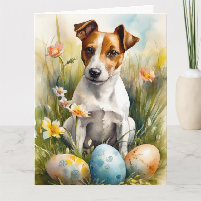 Carte Jack Russell avec œufs de Pâques (Devant)