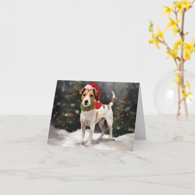 Carte Jack Russell Chien à Noël de neige (Fleur jaune)
