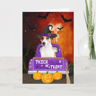 Carte Jack Russell Chien dans le camion Halloween