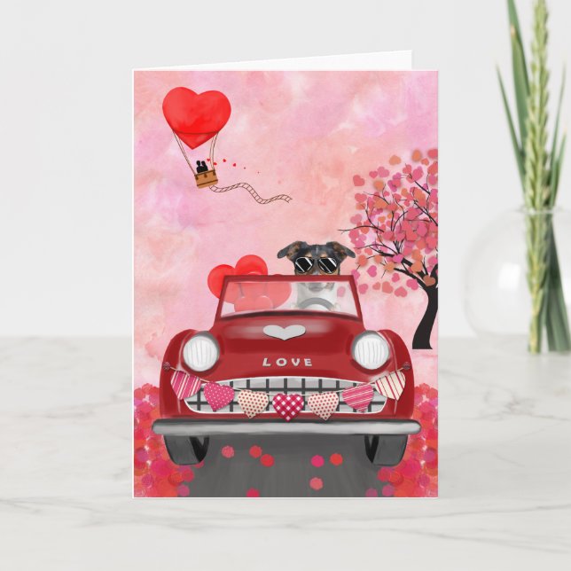 Carte Jack Russell Chien Voiture avec coeurs Saint-Valen (Devant)