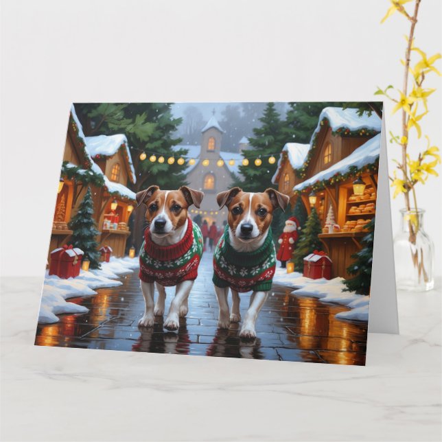 Carte Jack Russell Chiens Noël Fête de la neige (Fleur jaune)