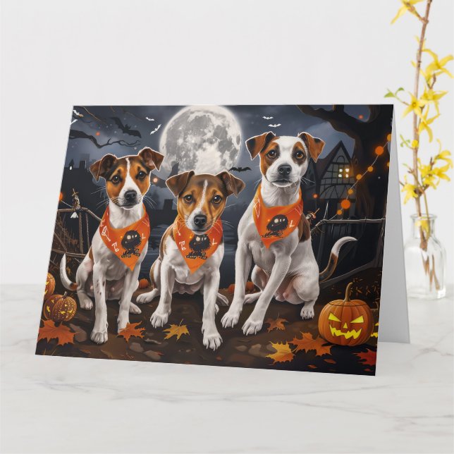 Carte Jack Russell Halloween Éffrayant (Fleur jaune)