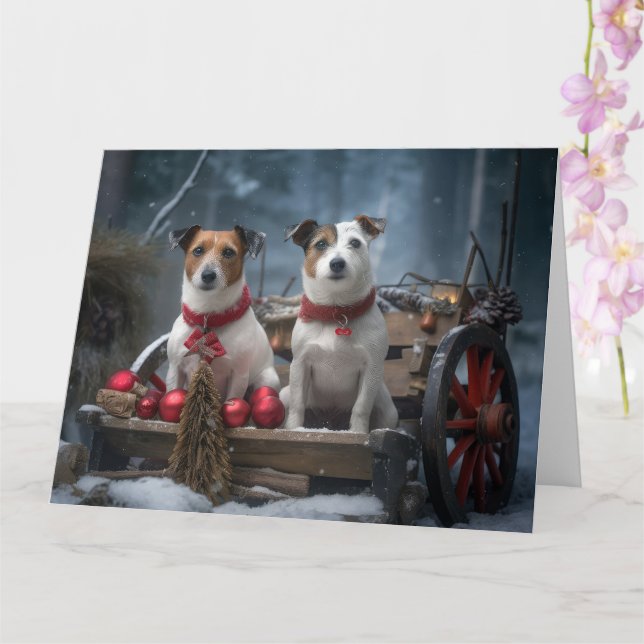 Carte Jack Russell Snowy Sleigh Décor de Noël (Orchidée)