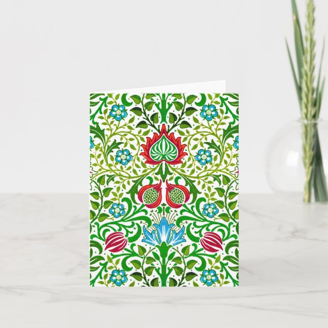 Carte Jacobean Floral Damask, vert et corail rouge (Devant)