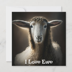 Carte J'adore la brebis Jeu de mots mignon