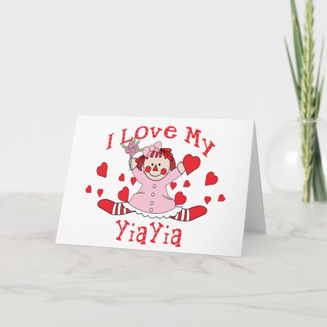 Carte J'adore My YiaYia Rag Doll & Hearts (Devant)