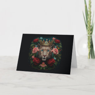 Carte Jaguar avec Couronne en peinture de fleurs